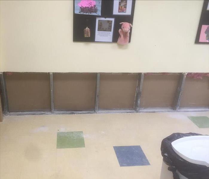 This daycare unfortunately experienced water damage. Prompting us to remove the effected area of the drywlal.